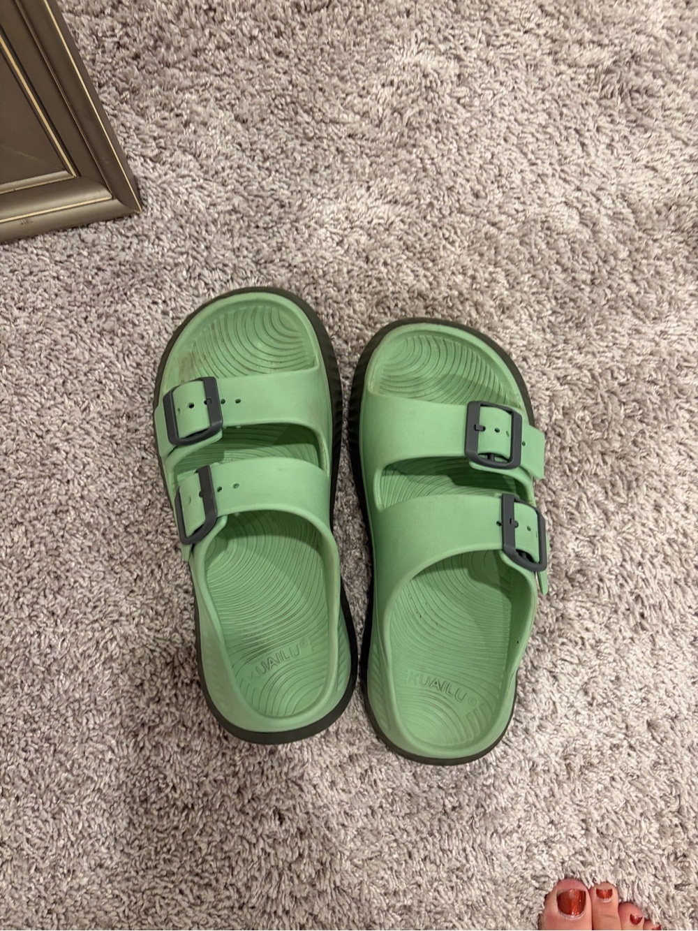 KauiLu Green Double-Buckle Slide Sandals